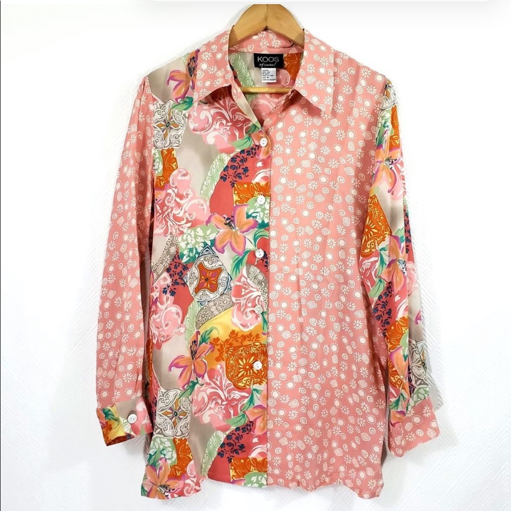 KOOS OF COURSE Pink 100% Silk Button Down Blouse
